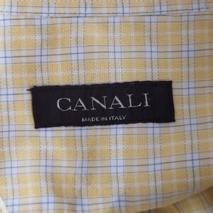Canali Shirt Mens 2XL Yellow Check Long Sleeve Cotton Button Down Made In Italy